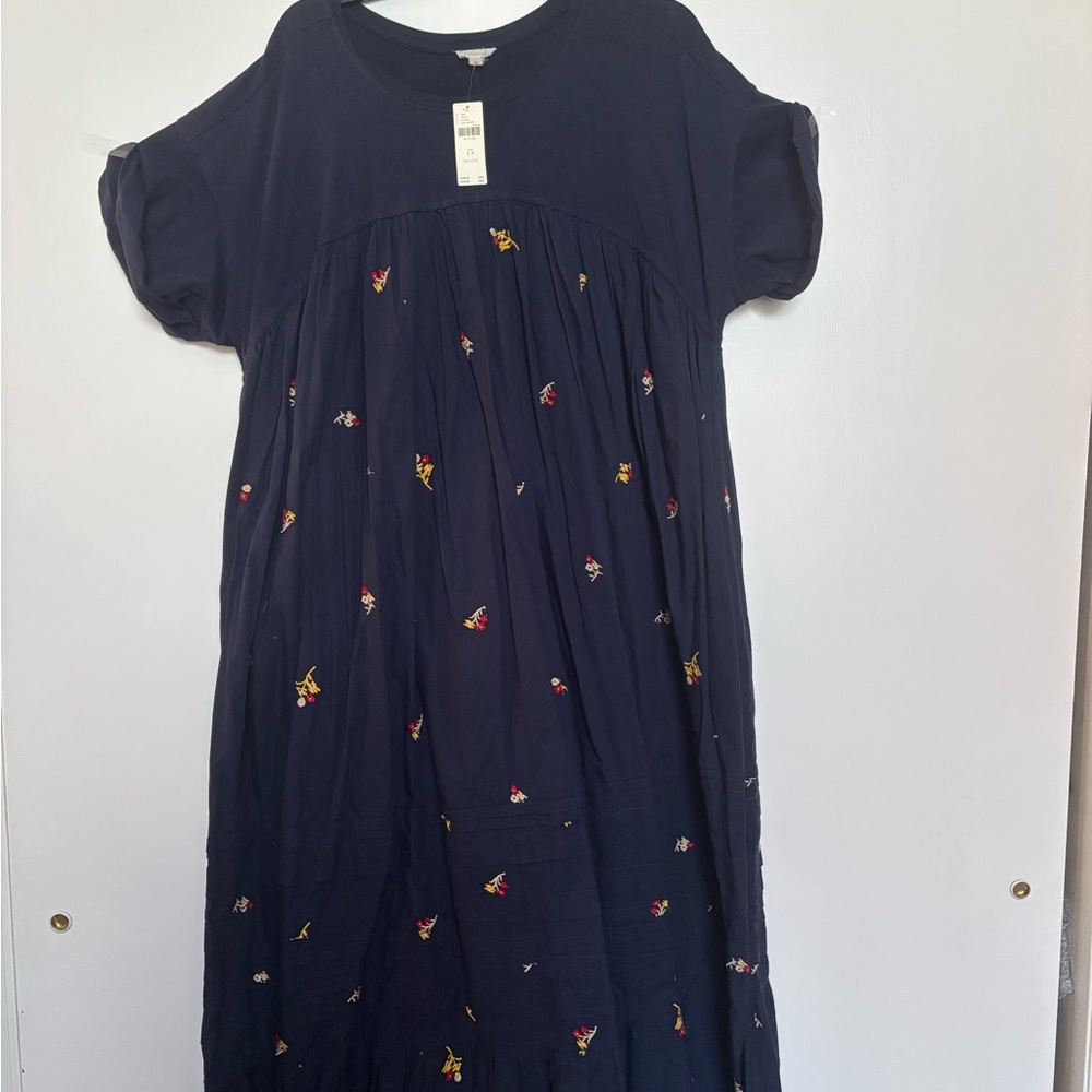 Anthropologie Navy Maxi Dress with Small Multicolor Embroidery NWT - Picture 2 of 3